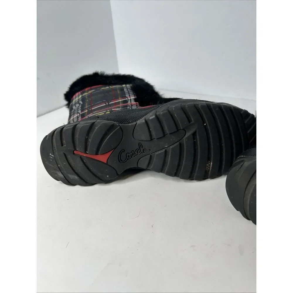 Coach Jennie Signature Rabbit Fur Black & Red Plaid Boots RARE‎ Size 9.5 EUC